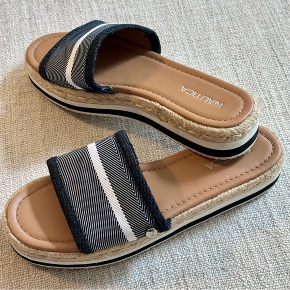 NAUTICA Tidegate Black White Stripe Espadrille Slides Slip On Sandals Womens 8.5 - Picture 3 of 15